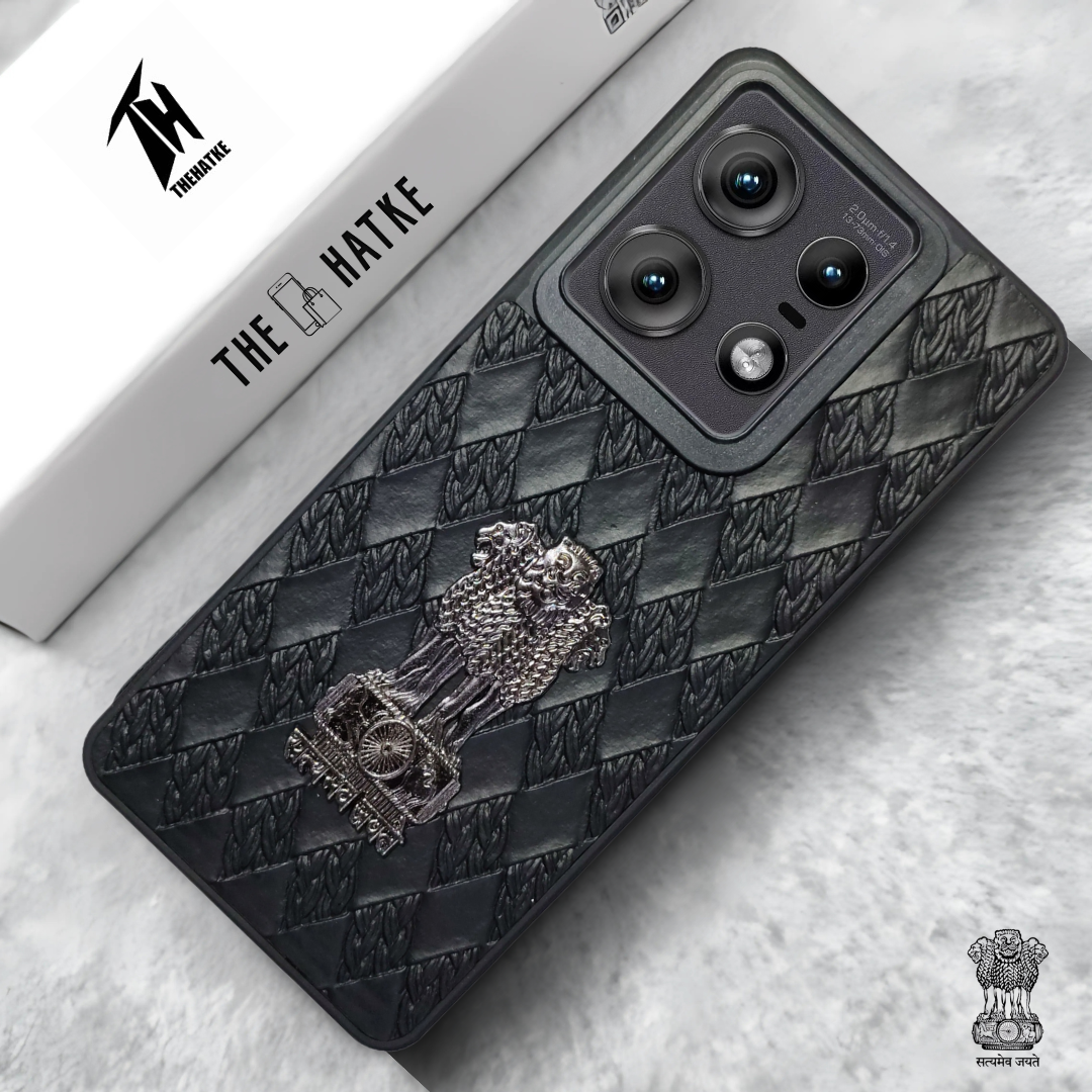 Black (Design 2) Satyameva Jayate embossed Leather Case for Motorola Edge 50 Pro