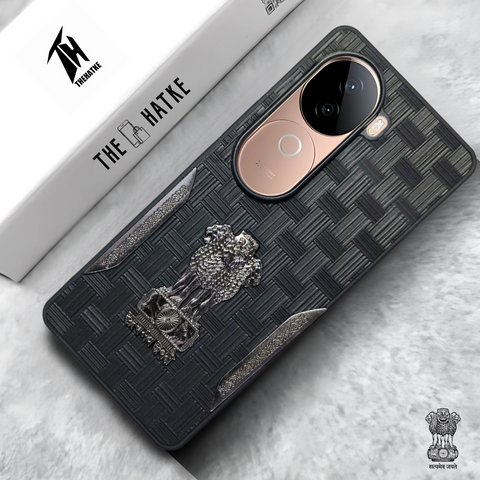 Black (Design 2) Satyameva Jayate embossed Leather Case for Vivo V40E