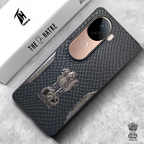 Black (Design 3) Satyameva Jayate embossed Leather Case for Vivo V40E