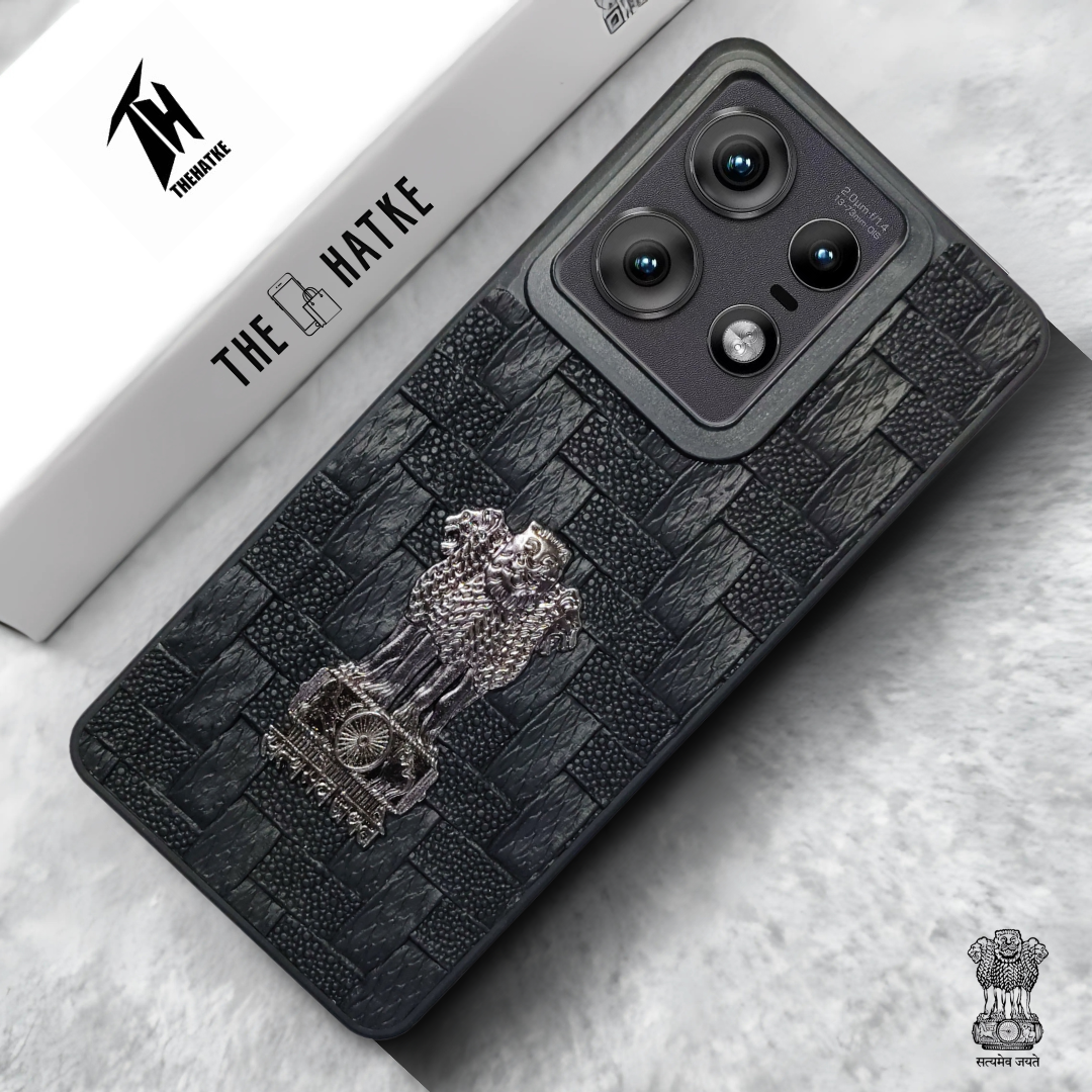 Black (Design 3) Satyameva Jayate embossed Leather Case for Motorola Edge 50 Pro