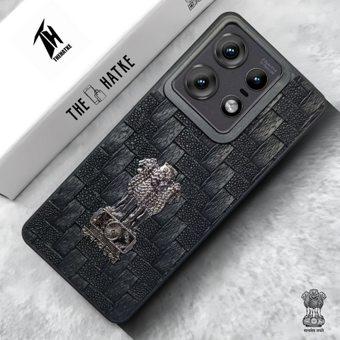 Black (Design 3) Satyameva Jayate embossed Leather Case for Motorola Edge 50 Pro
