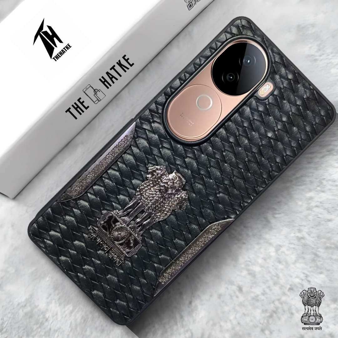 Black (Design 4) Satyameva Jayate embossed Leather Case for Vivo V40E