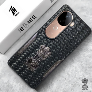 Black (Design 4) Satyameva Jayate embossed Leather Case for Vivo V40E