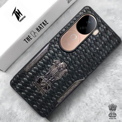 Black (Design 4) Satyameva Jayate embossed Leather Case for Vivo V40E