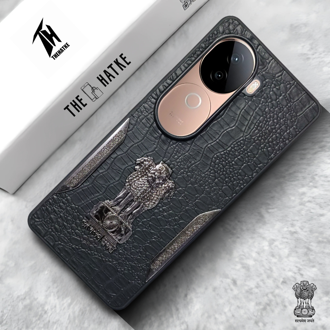 Black (Design 5) Satyameva Jayate embossed Leather Case for Vivo V40E