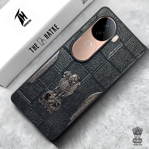 Black (Design 6) Satyameva Jayate embossed Leather Case for Vivo V40E