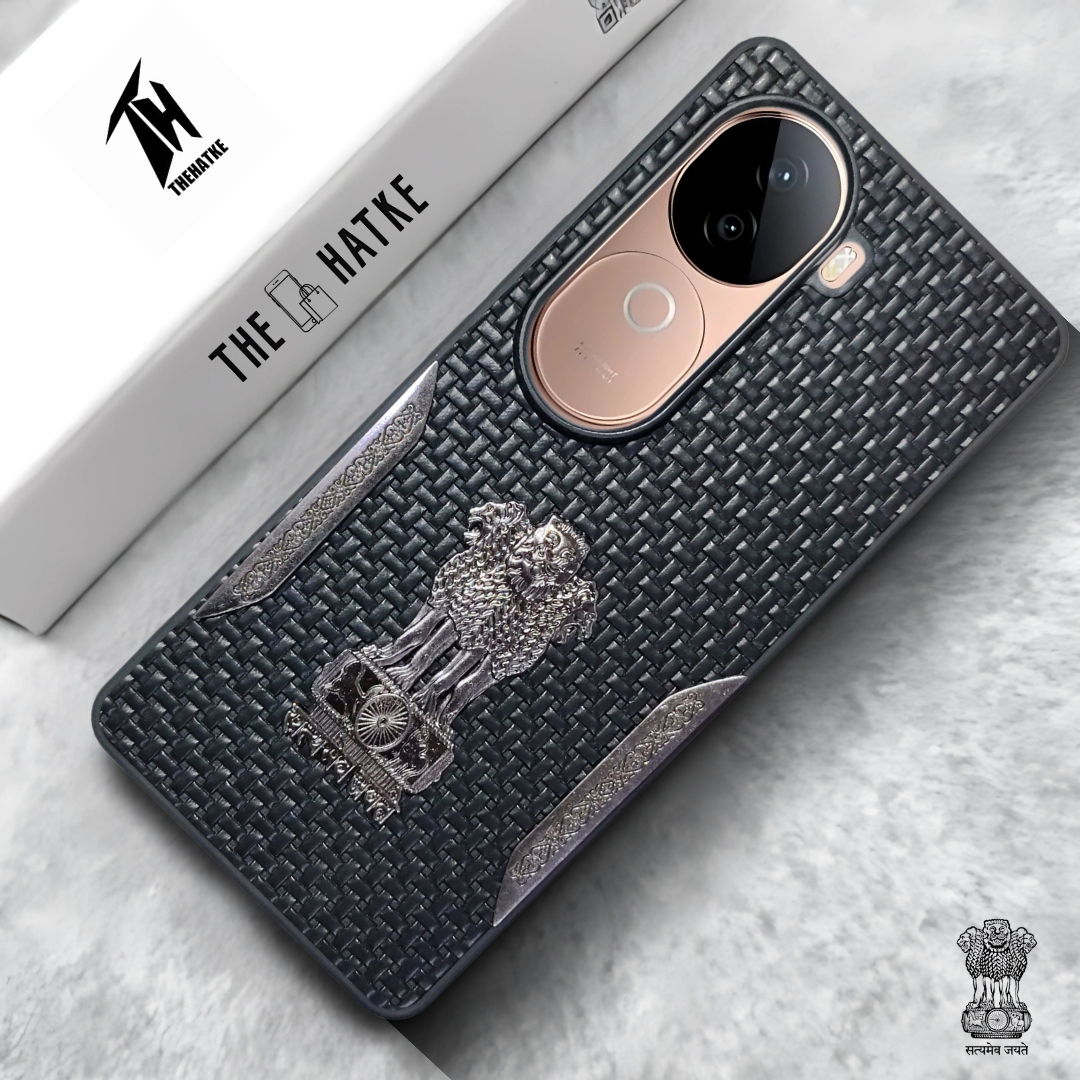Black (Design 7) Satyameva Jayate embossed Leather Case for Vivo V40E