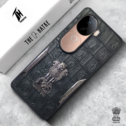 Black (Design 8) Satyameva Jayate embossed Leather Case for Vivo V40E