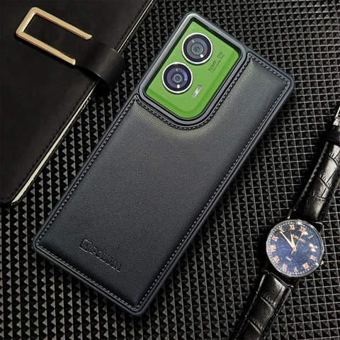 Prime Leather Black Leather Case for Motorola Edge 50 Fusion