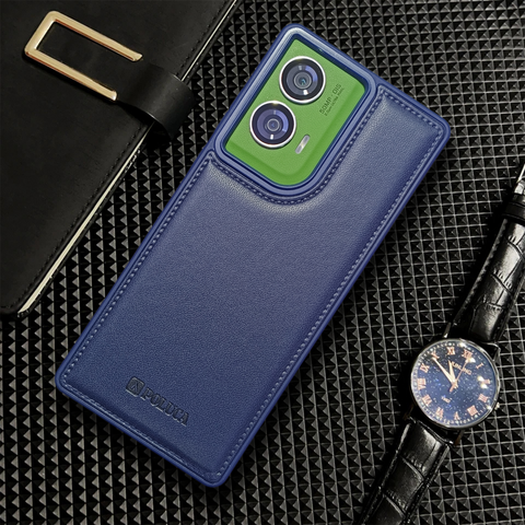 Prime Leather Dark Blue Leather Case for Motorola Edge 50 Fusion