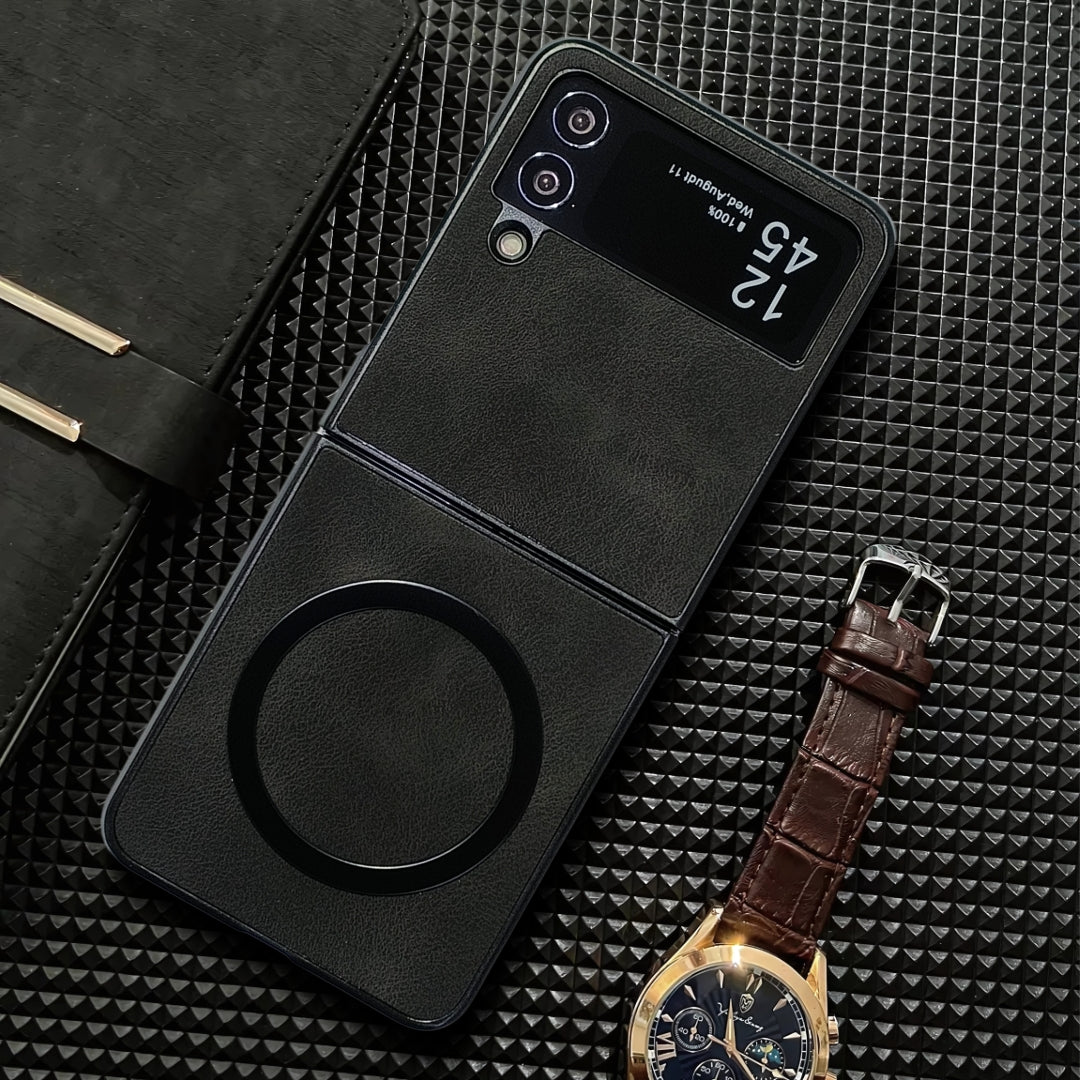 Black Magsafe Leather  Case for Samsung Galaxy Z FLIP 4