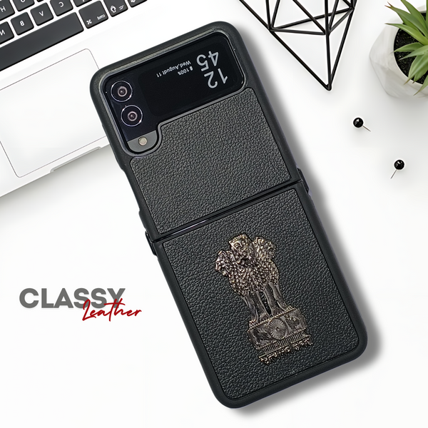 Black Satyameva Jayate embossed Leather Case for Samsung Galaxy Z FLIP 3
