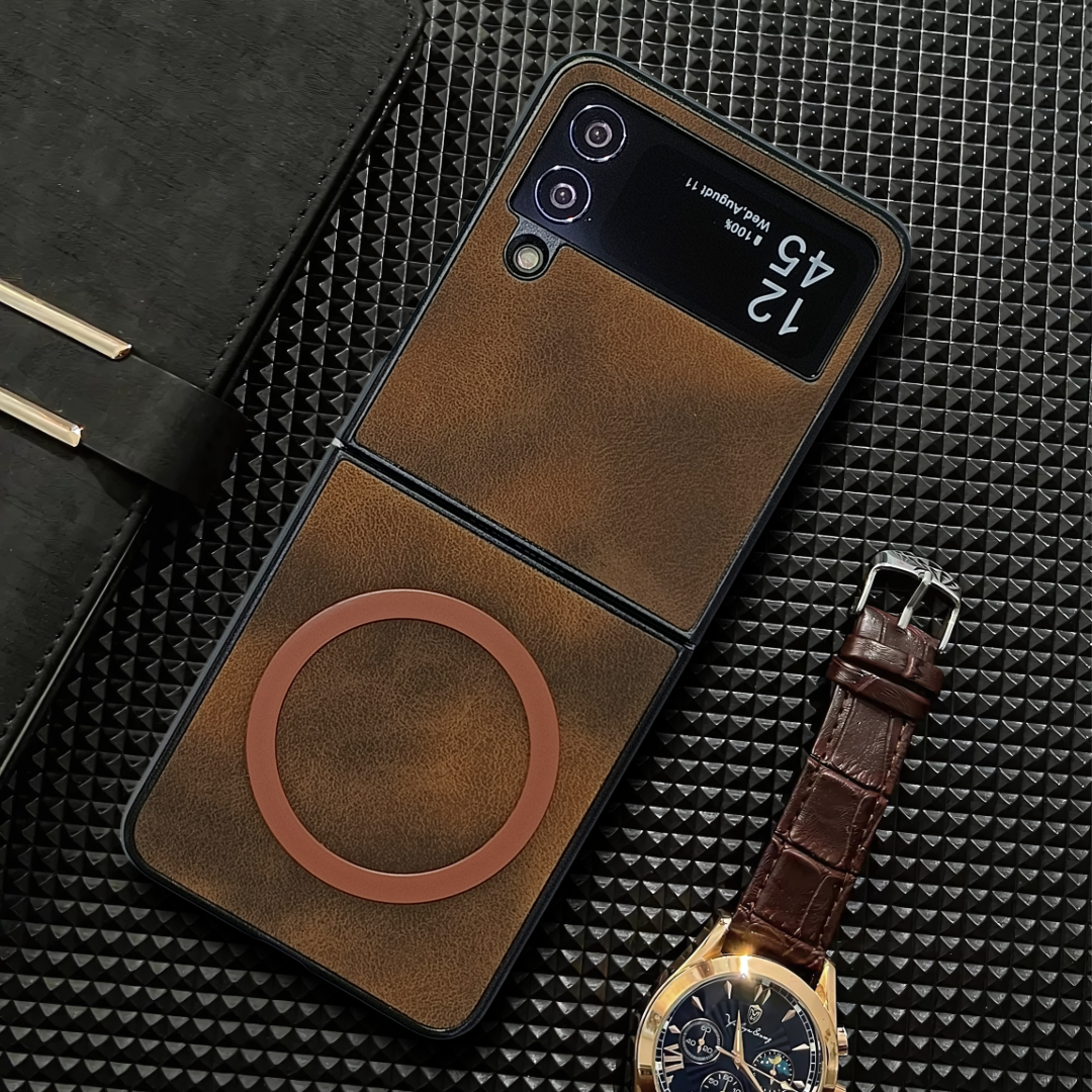 Brown Magsafe Leather  Case for Samsung Galaxy Z FLIP 3