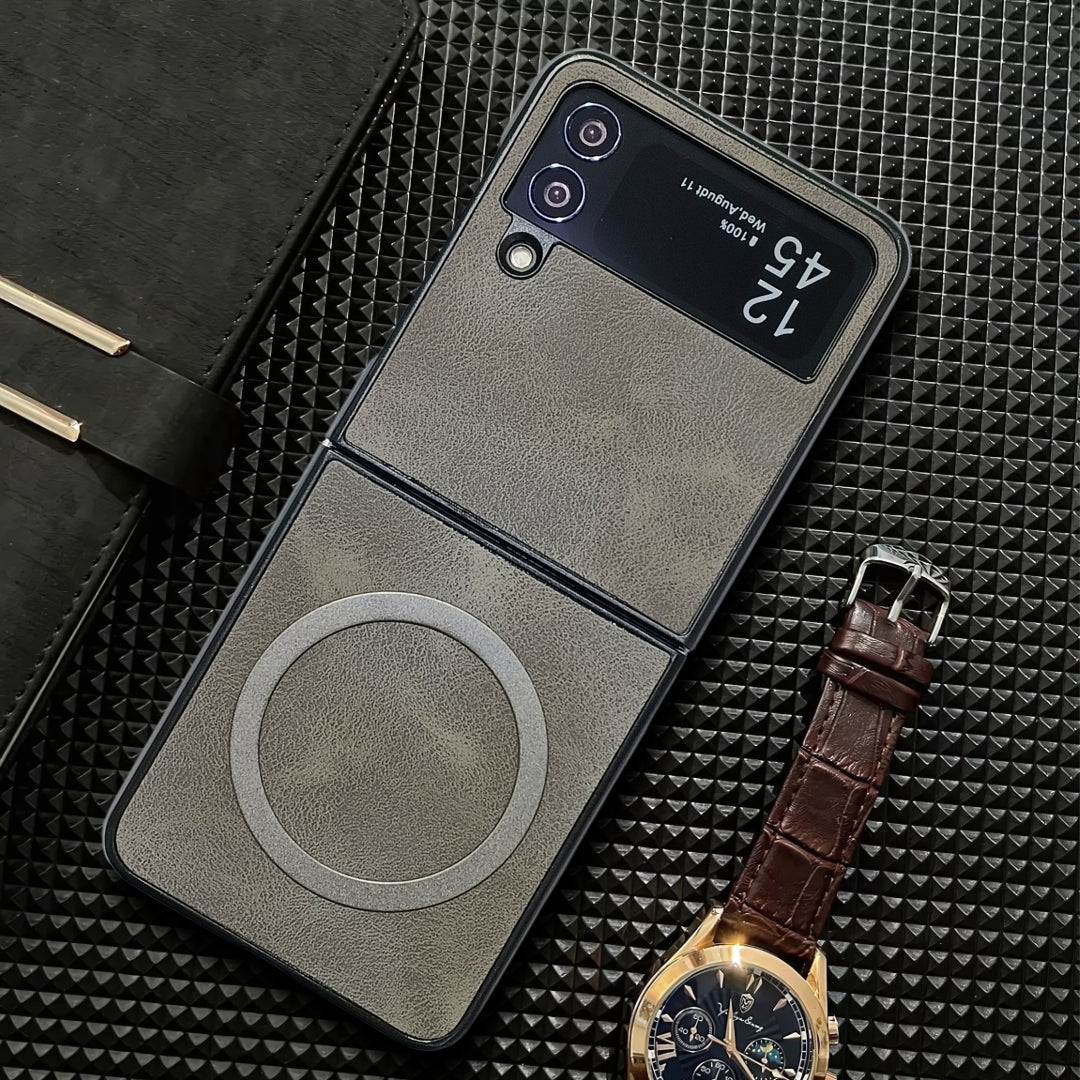 Grey Magsafe Leather  Case for Samsung Galaxy Z FLIP 4