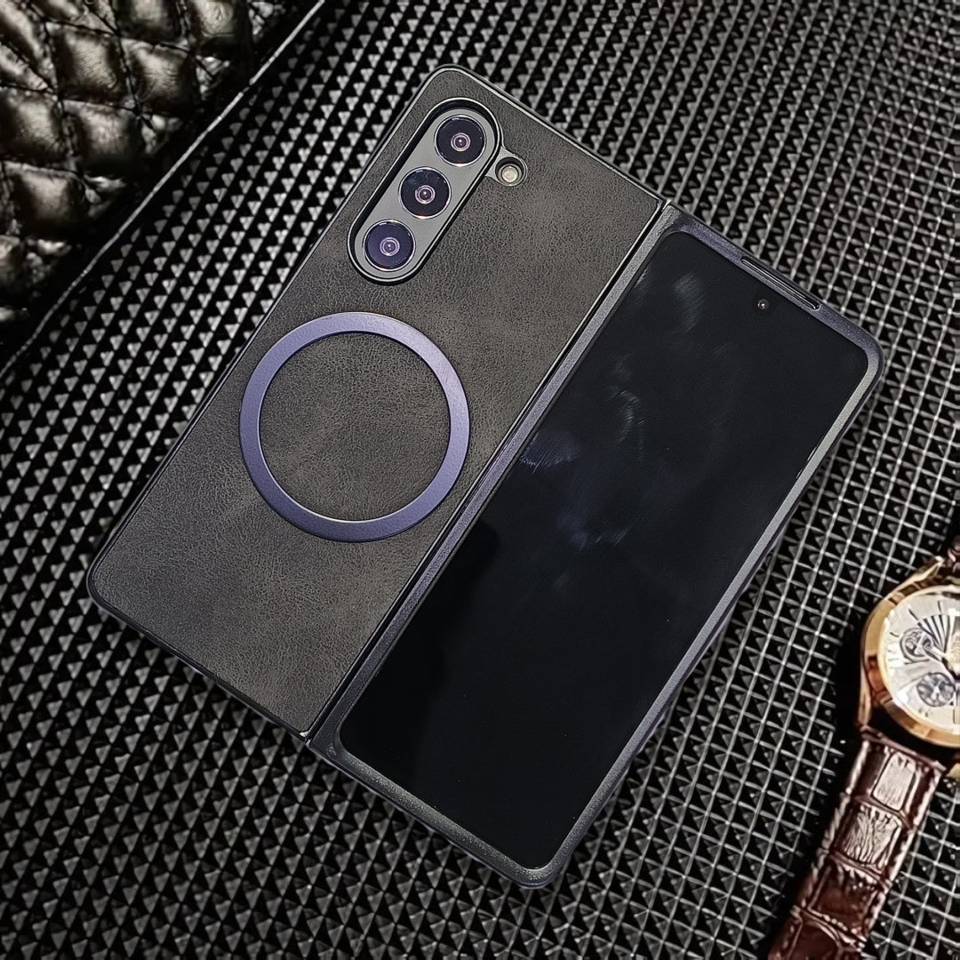 Black Magsafe Leather  Case for Samsung Galaxy Z FOLD 5