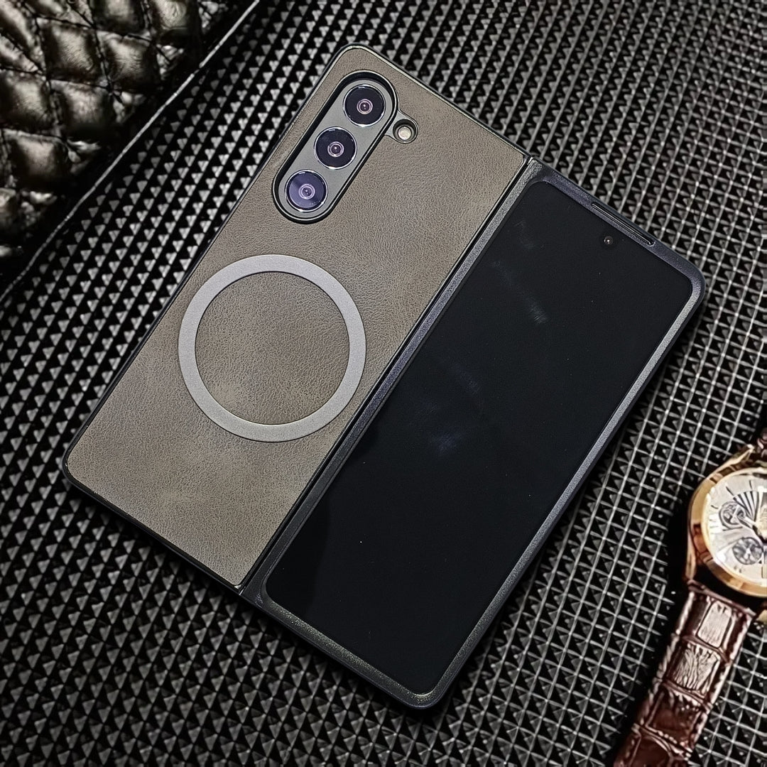Grey Magsafe Leather  Case for Samsung Galaxy Z FOLD 5