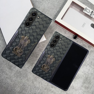 Black (Pattern 1) Satyameva Jayate embossed Leather Case for Samsung Galaxy Z Fold 6