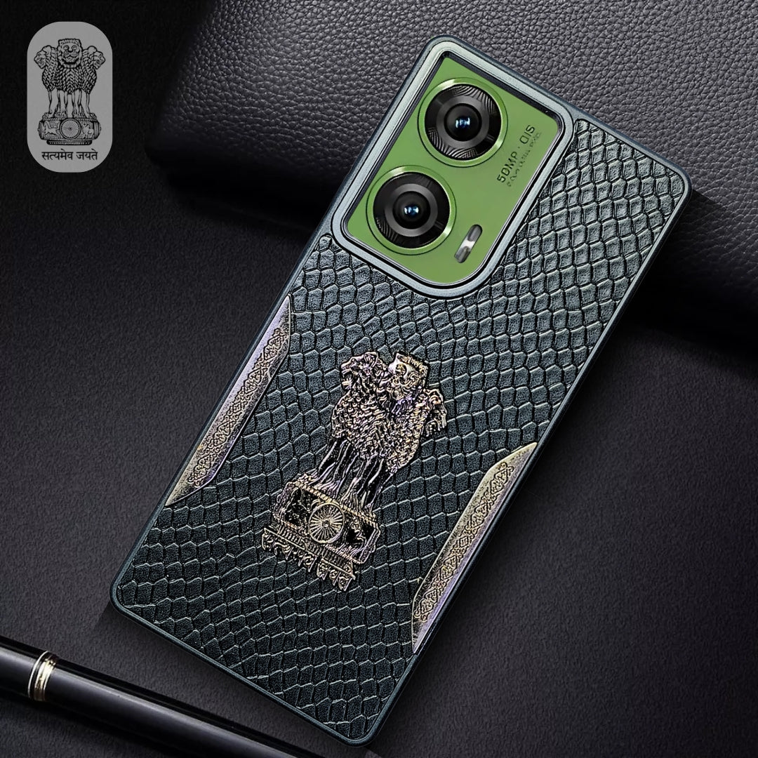 Black (Design 3) Satyameva Jayate embossed Leather Case for Motorola Edge 50 Fusion