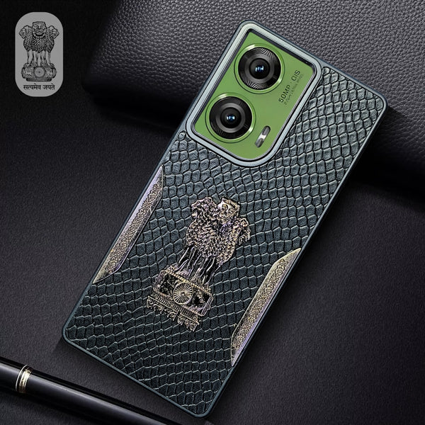 Black (Design 3) Satyameva Jayate embossed Leather Case for Motorola Edge 50 Fusion