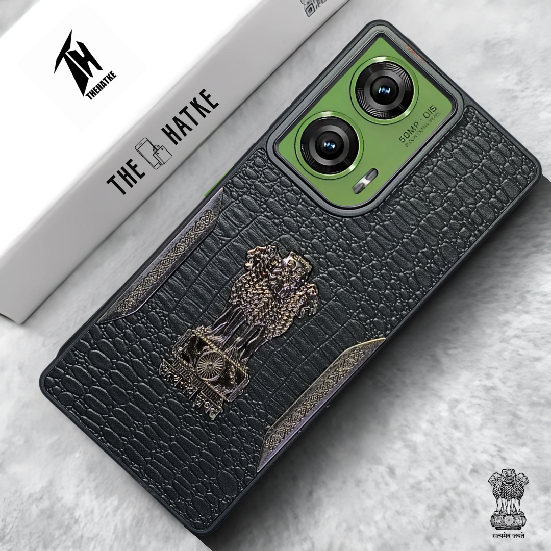 Black (Design 5) Satyameva Jayate embossed Leather Case for Motorola Edge 50 Fusion