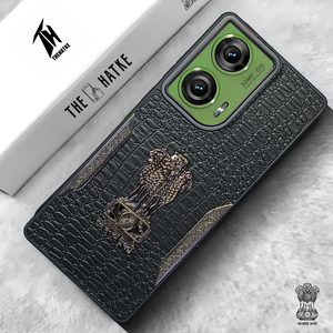 Black (Design 5) Satyameva Jayate embossed Leather Case for Motorola Edge 50 Fusion