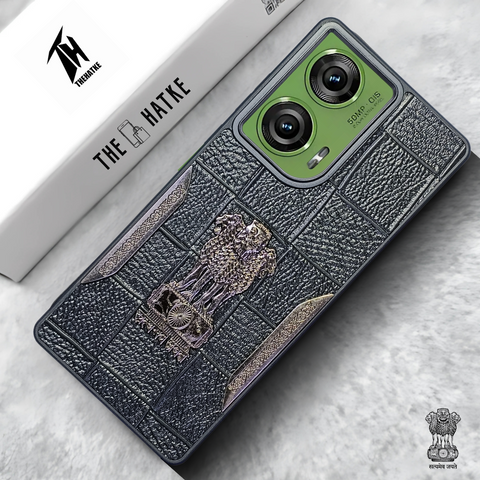 Black (Design 6) Satyameva Jayate embossed Leather Case for Motorola Edge 50 Fusion