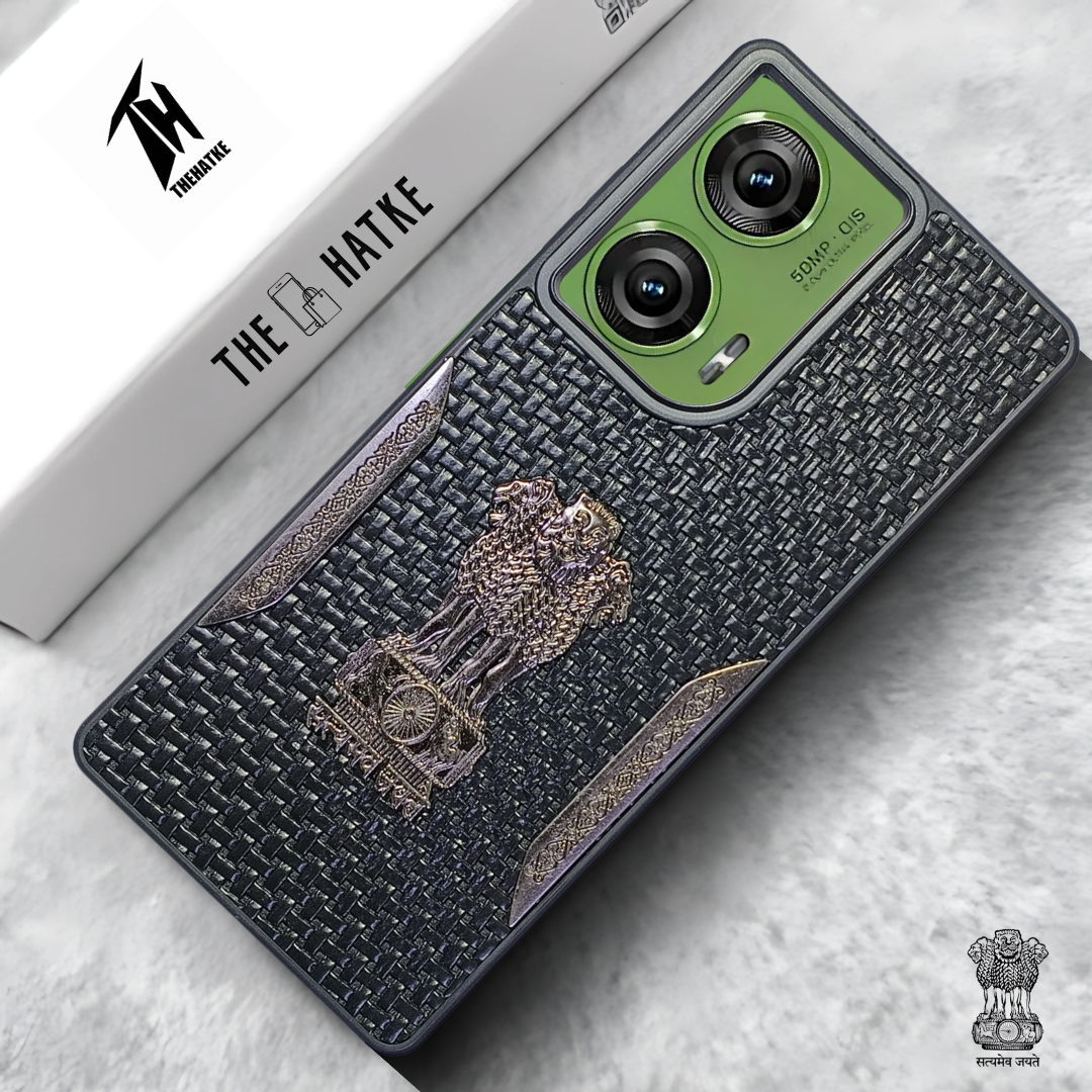 Black (Design 7) Satyameva Jayate embossed Leather Case for Motorola Edge 50 Fusion