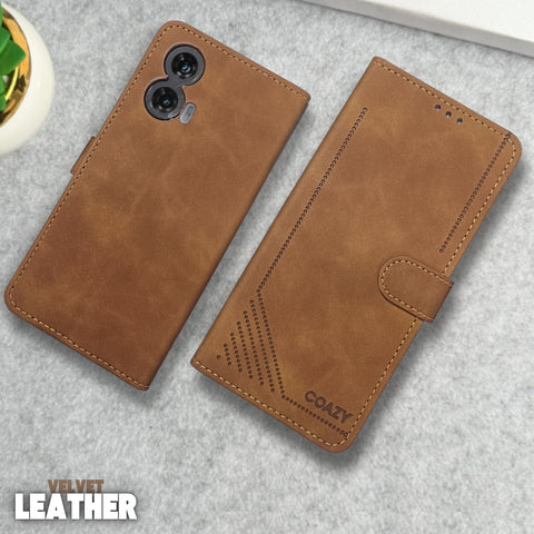 Velvet Brown Flip Leather Case for Motorola G85