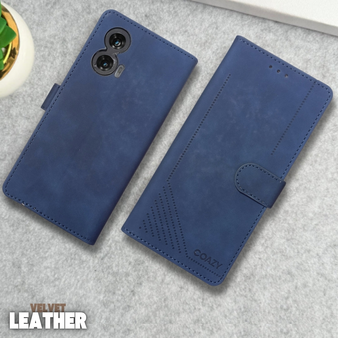 Velvet Dark Blue Flip Leather Case for Motorola Edge 50 Fusion