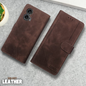 Velvet Dark Brown Flip Leather Case for Motorola Edge 50 Fusion