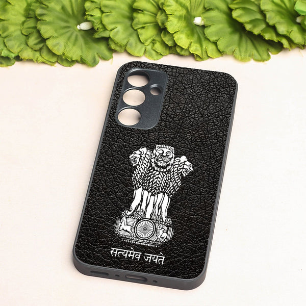 Black Satyamev Jayate metal back case for Samsung A35