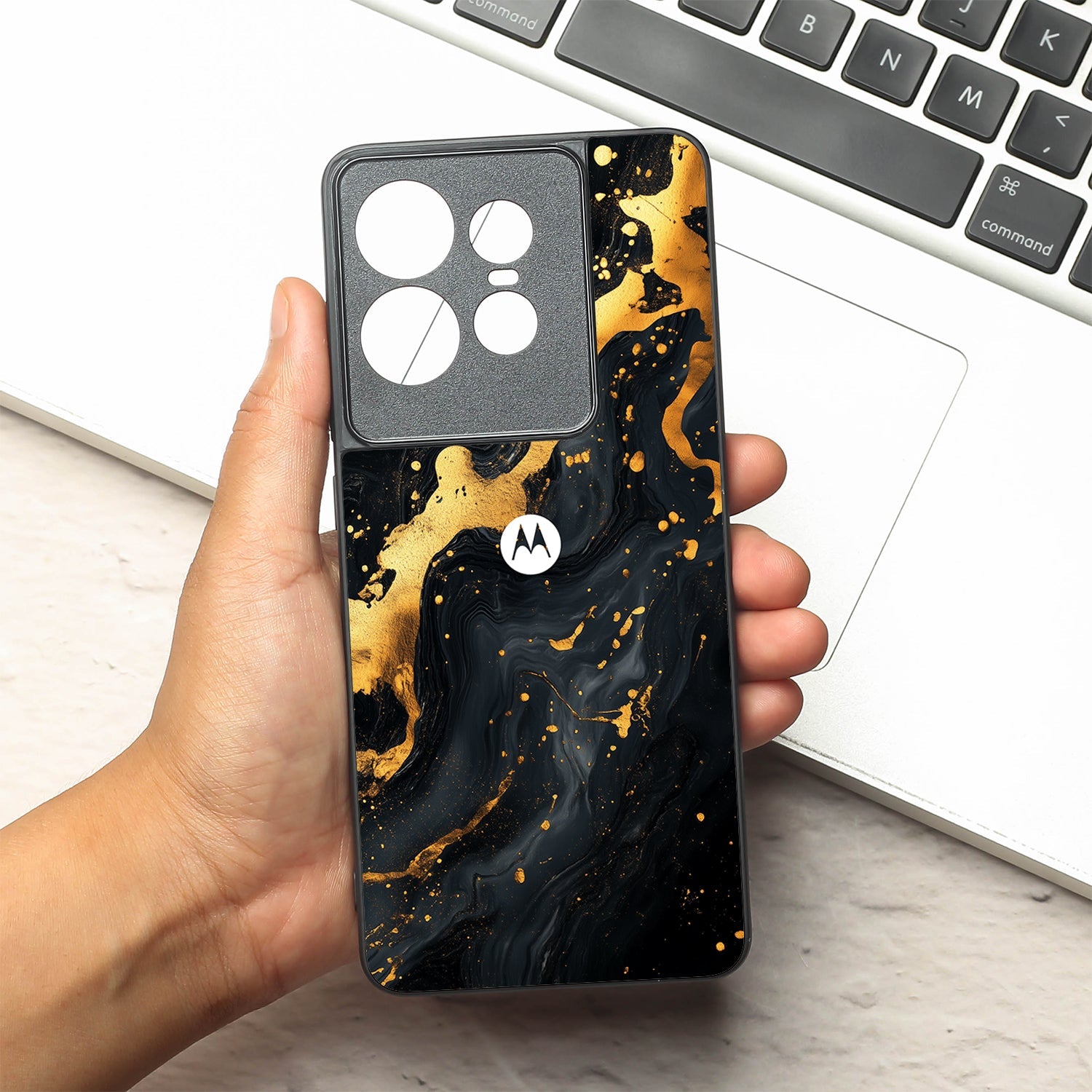 Black Gold Blaze  metal back case for Motorola Edge 50 Pro