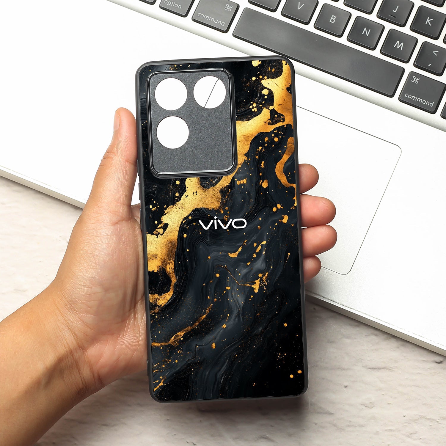 Black Gold Blaze  metal back case for Vivo T2 Pro