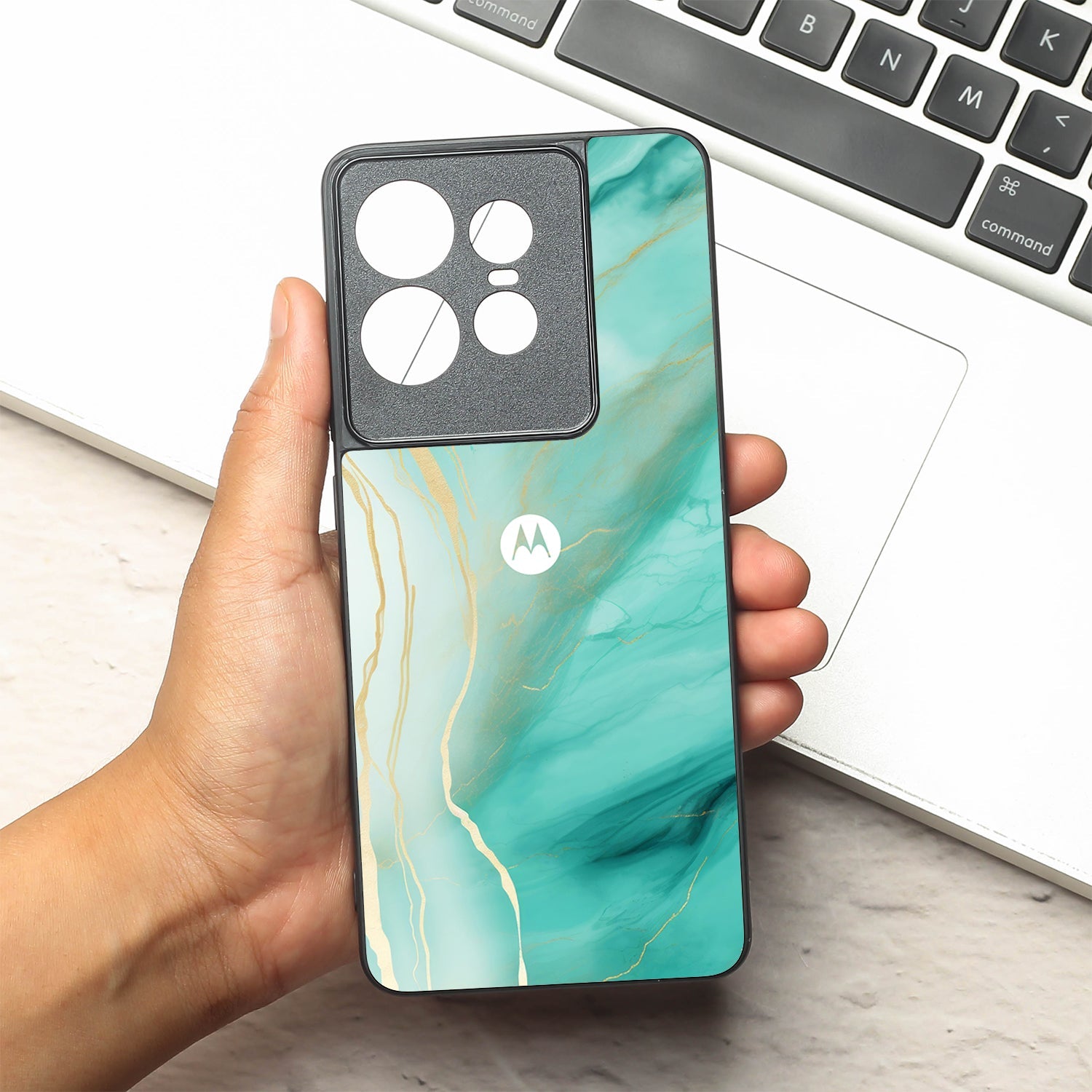 Green Luxe Marble metal back case for Motorola Edge 50 Pro