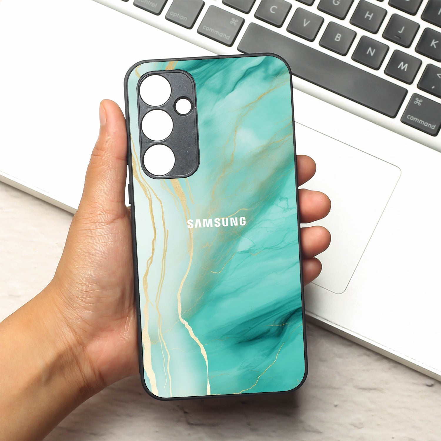 Green Luxe Marble metal back case for Samsung A35