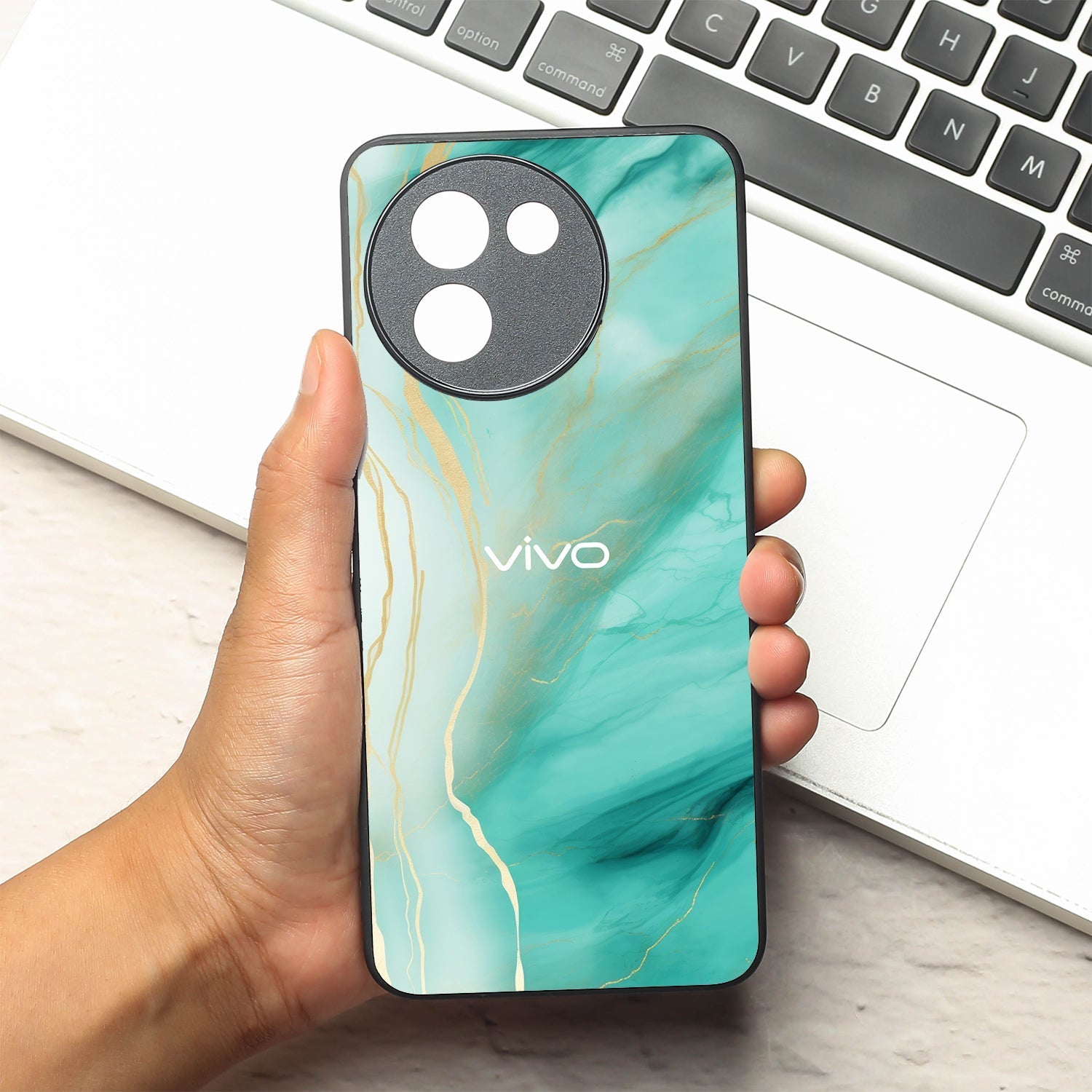 Green Luxe Marble metal back case for Vivo Y200i