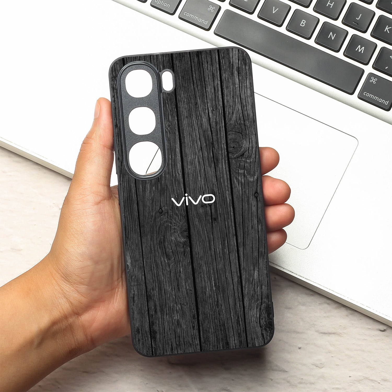 Dark Wood metal back case for Vivo V40 Lite