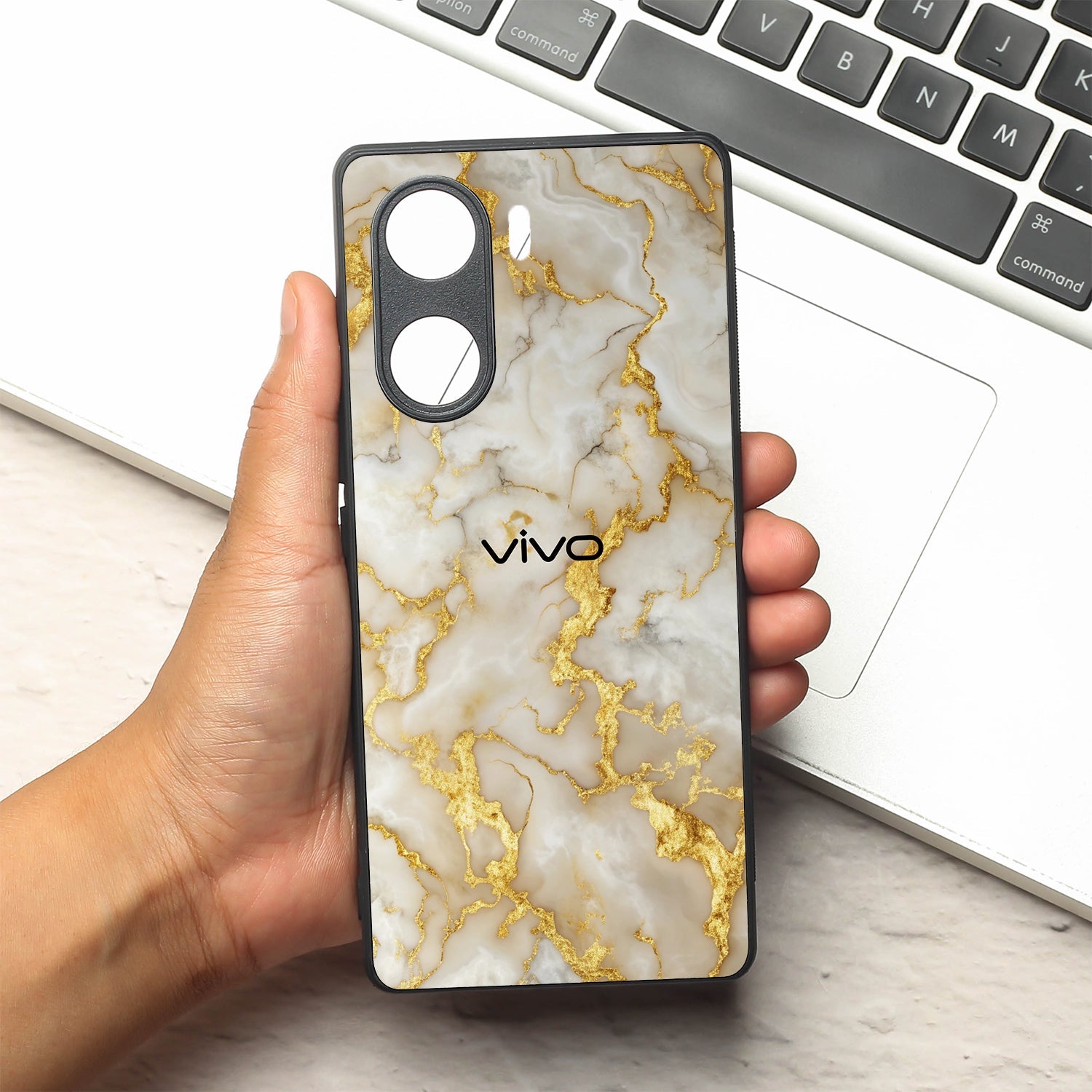 Gold Vein Glory metal back case for Vivo V29e
