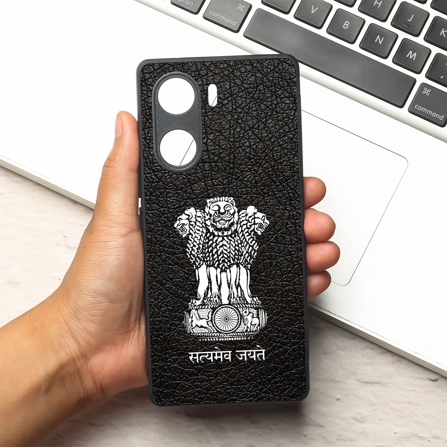 Black Satyamev Jayate metal back case for Vivo V29e