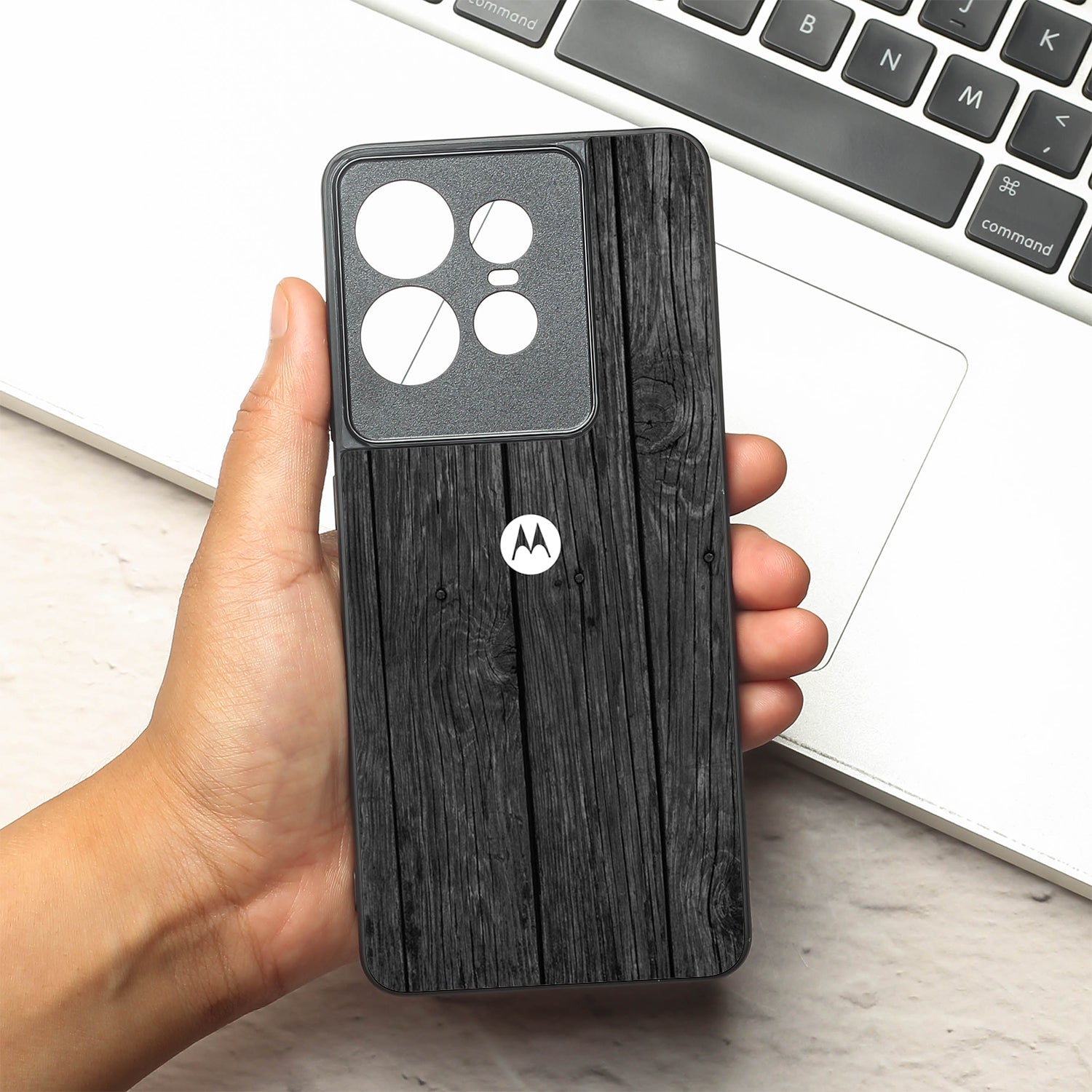 Dark Wood metal back case for Motorola Edge 50 Pro