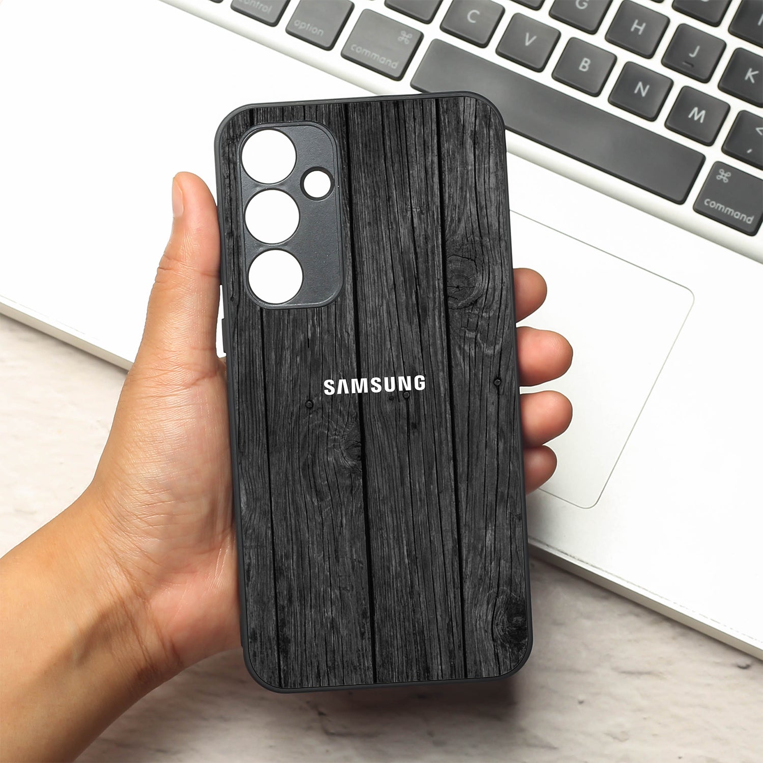 Dark Wood metal back case for Samsung A35