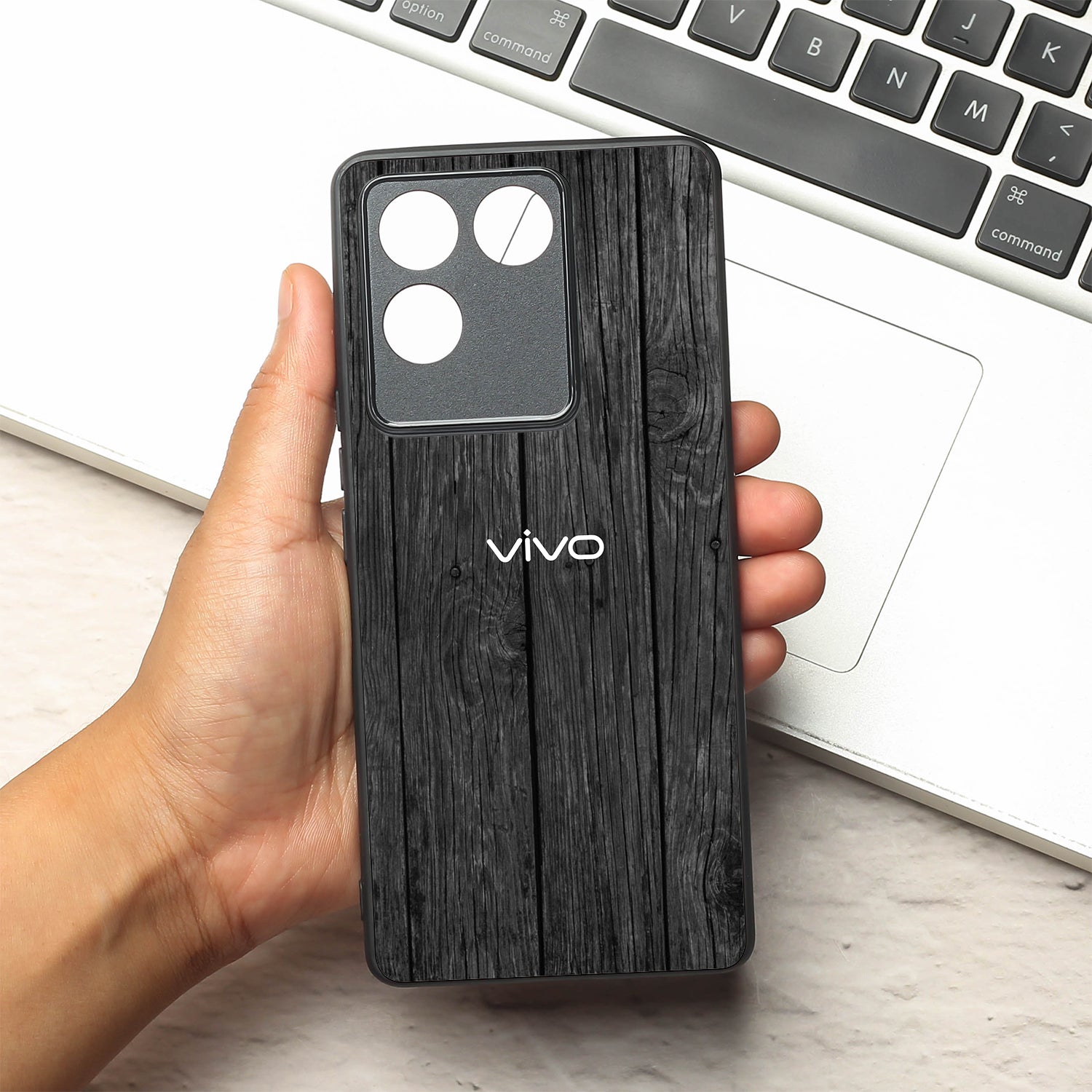 Dark Wood metal back case for Vivo T2 Pro