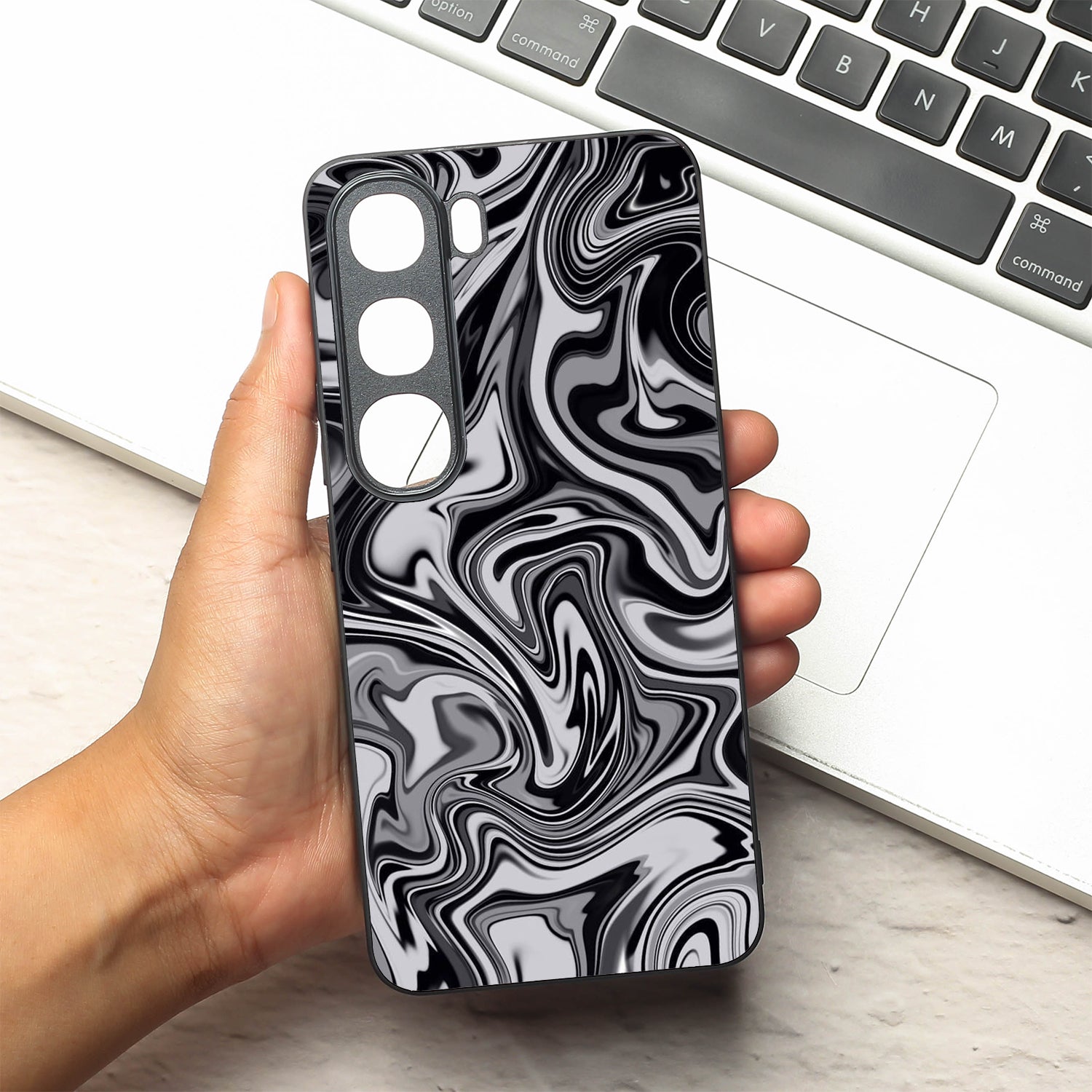 Blackout Marble metal back case for Vivo V40 Lite