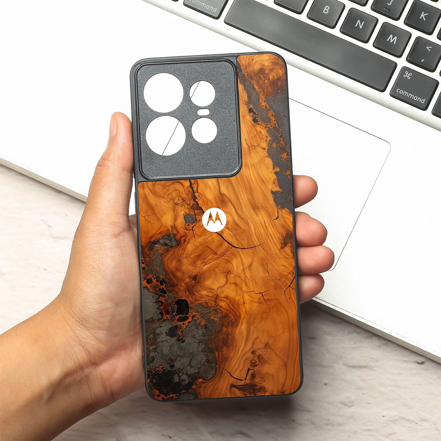 Lava Oak metal back case for Motorola Edge 50 Pro
