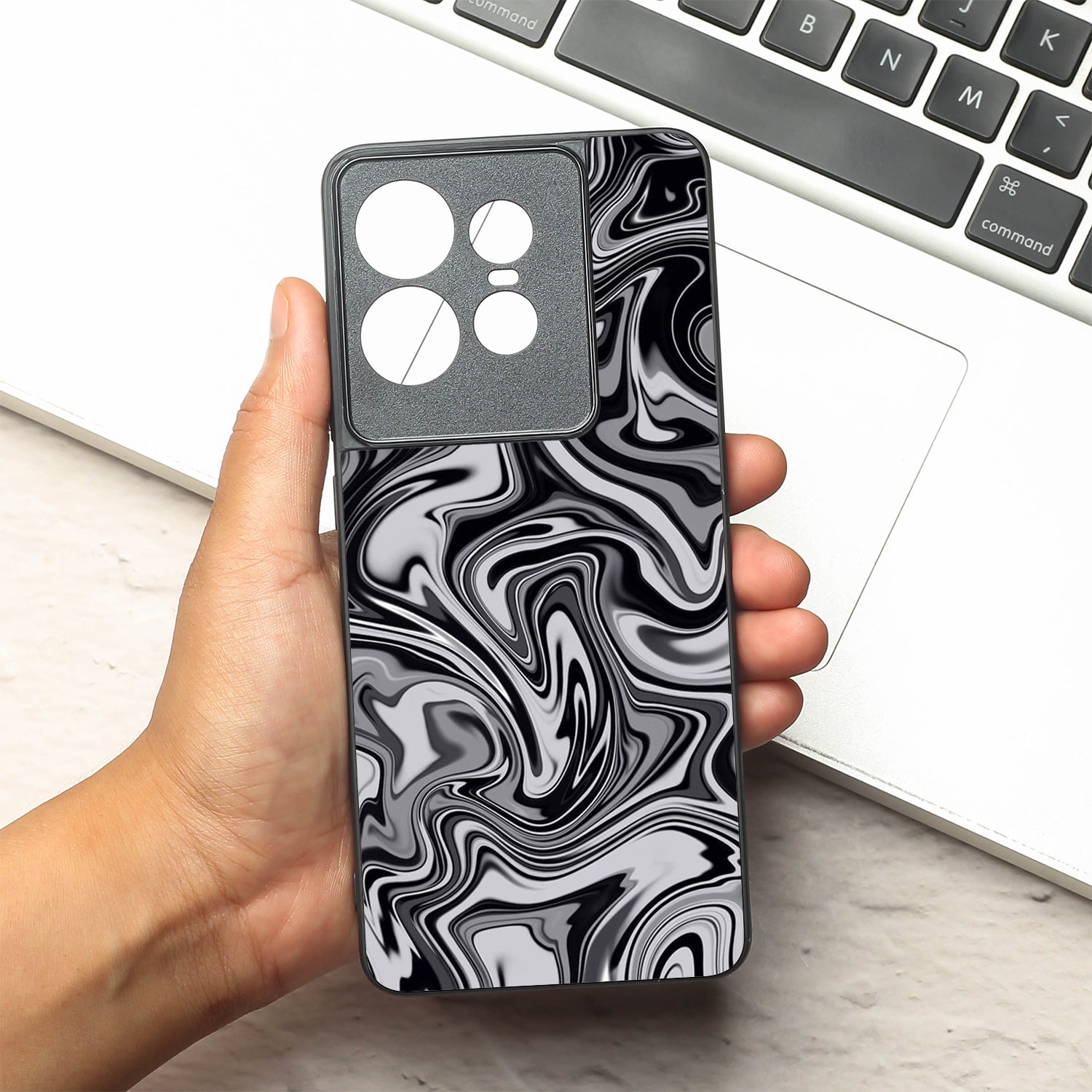 Blackout Marble metal back case for Motorola Edge 50 Pro