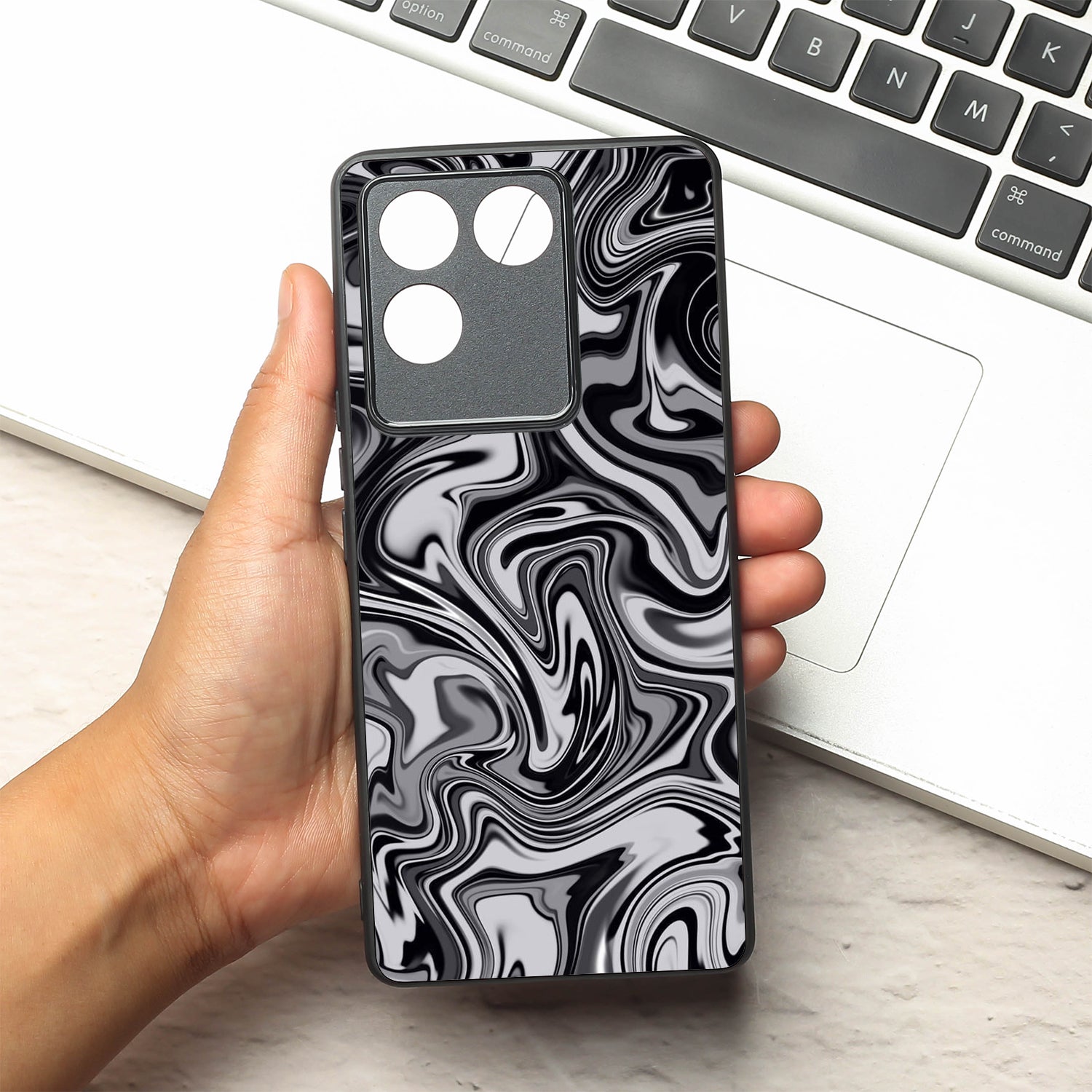 Blackout Marble metal back case for Vivo T2 Pro