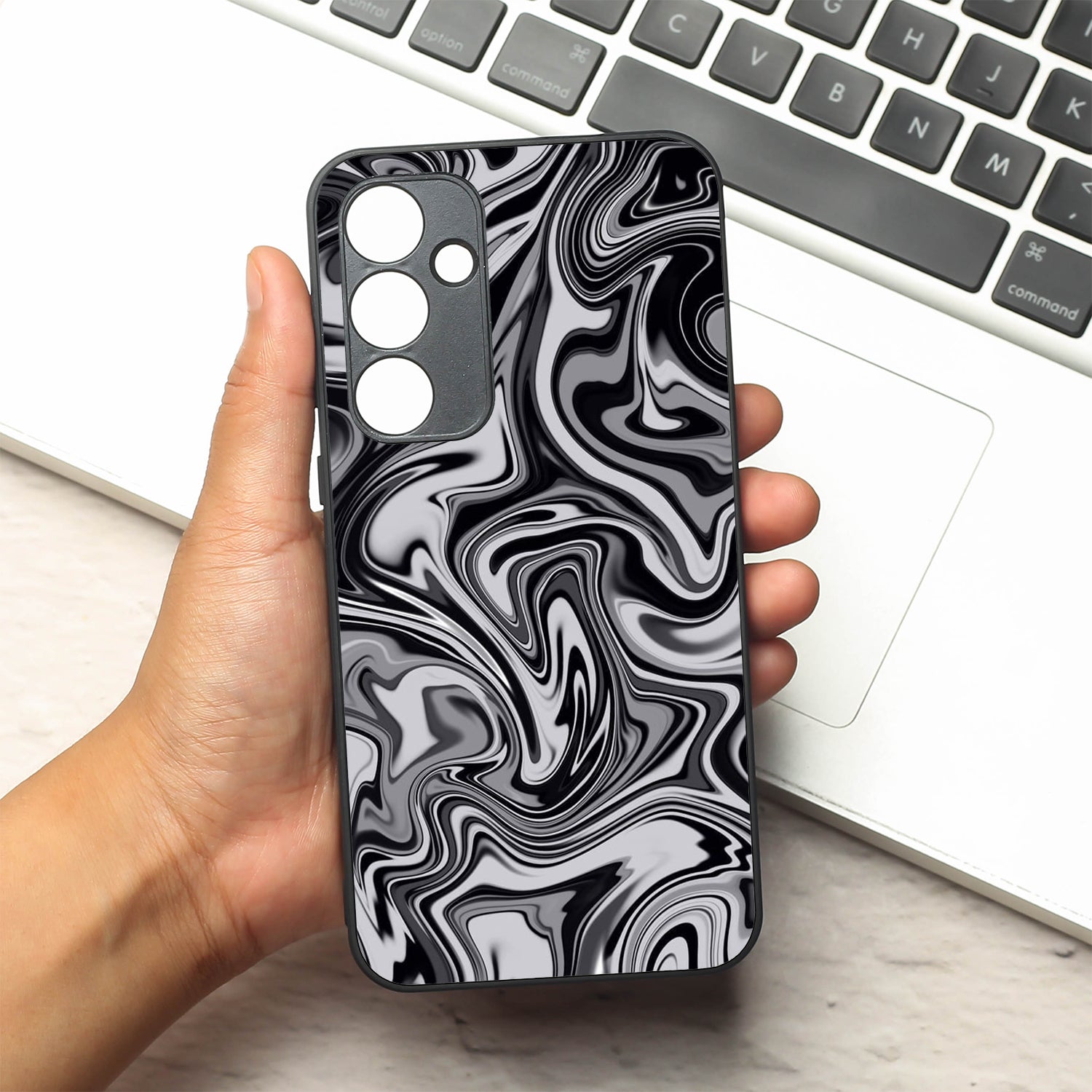 Blackout Marble metal back case for Samsung A35