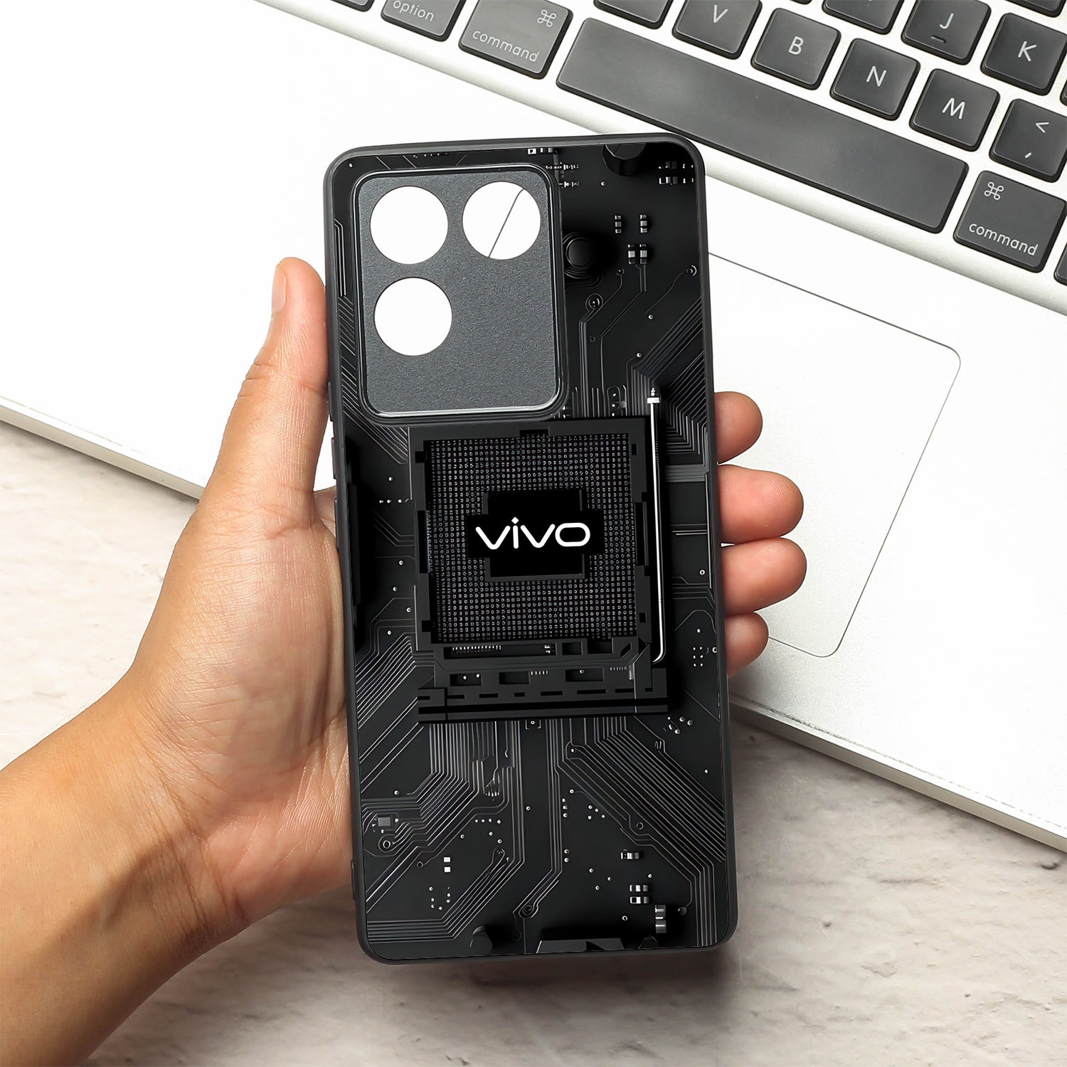 Microchip metal back case for Vivo T2 Pro
