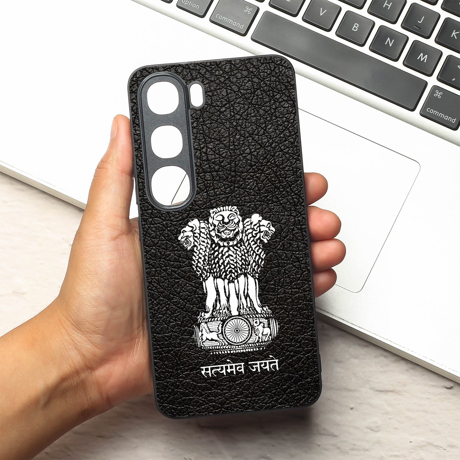 Black Satyamev Jayate metal back case for Vivo V40 Lite