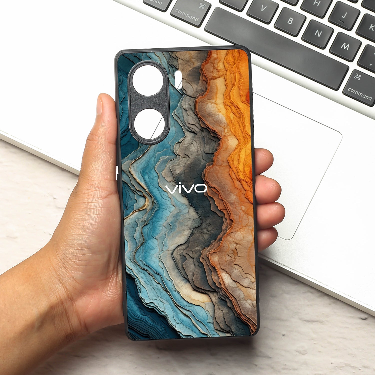 Layered Marble metal back case for Vivo V29e